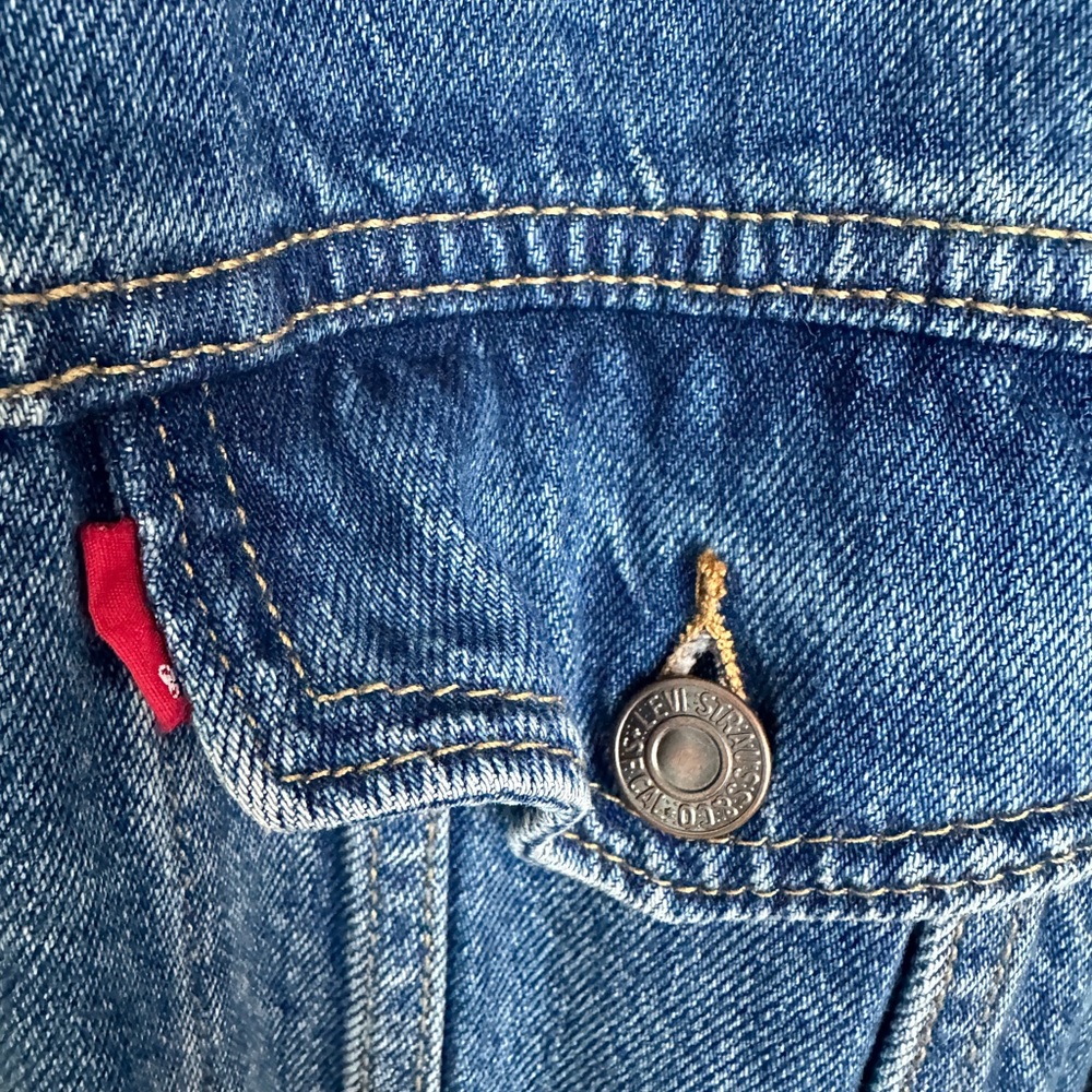 #B7 Levis Belted Trucker Jacket Sz S Oversized Drop Shoulder Boyrfriend Style - Picture 3 of 12